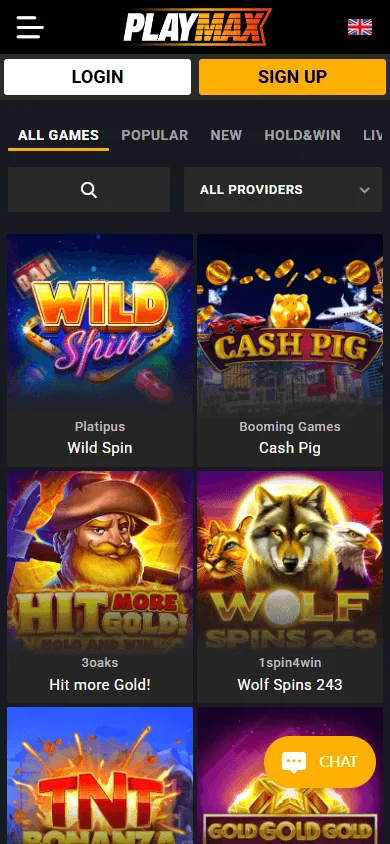 Playmax Casino game selection on a mobile device