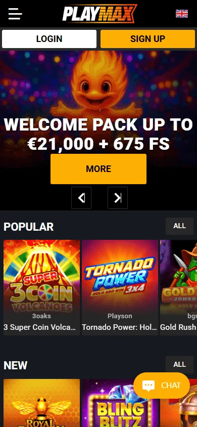 Playmax Casino home screen on a mobile device