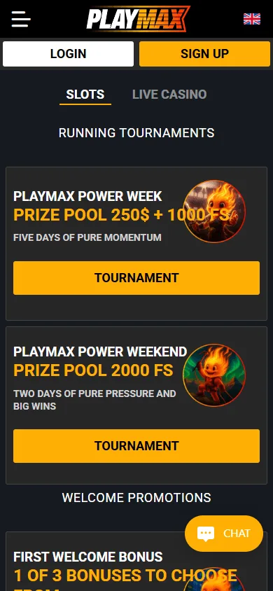 Playmax Casino promotions area on a mobile device